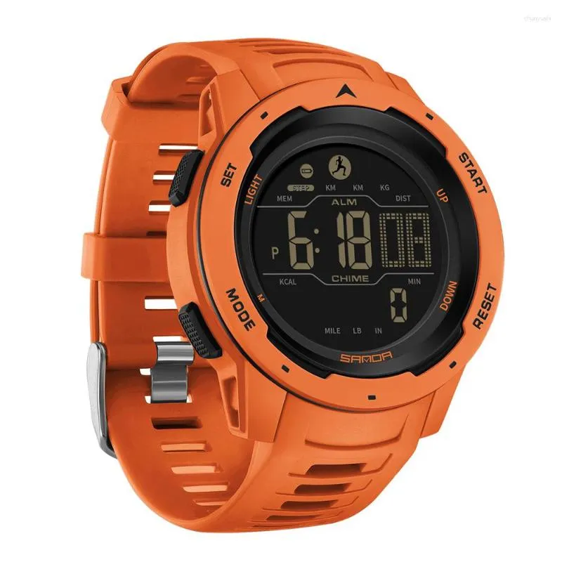 Montres-bracelets Dual Time LED Montre numérique pour hommes 50m Chronographe étanche Montres à quartz Orange Sport militaire Montre-bracelet électronique