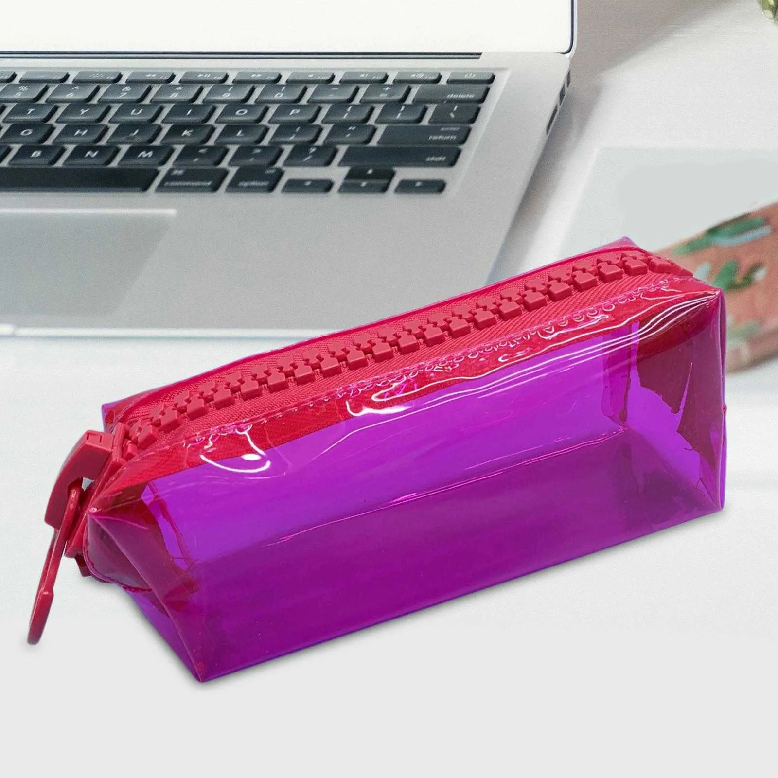 Étui à stylos à fermeture éclair en PVC, jouets d'apprentissage, fournitures de bureau portables avec fermeture éclair, grande capacité, pochette à crayons transparente pour organisateur de bureau, trousse de maquillage