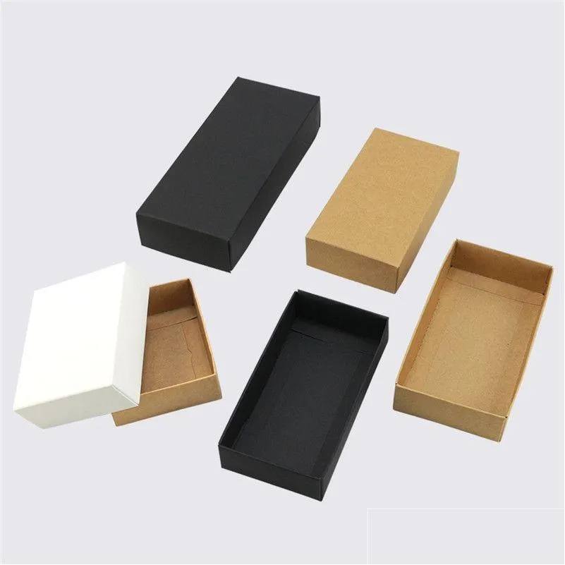 Gift Wrap Brown/White/Black Kraft Paper Cardboard Box Craft Packaging Black With Lid Carton Boxes Lx0560 Drop Delivery Home Garden Fes Dhb6R