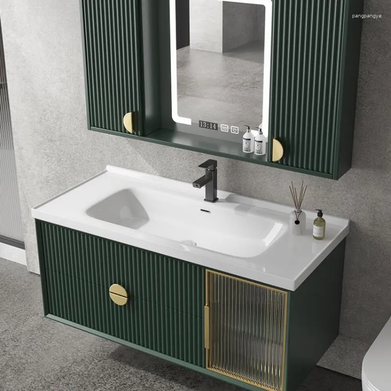 Badaccessoire set eiken badkamer kast combinatie intelligente feng shui spiegel keramische geïntegreerde wastafel