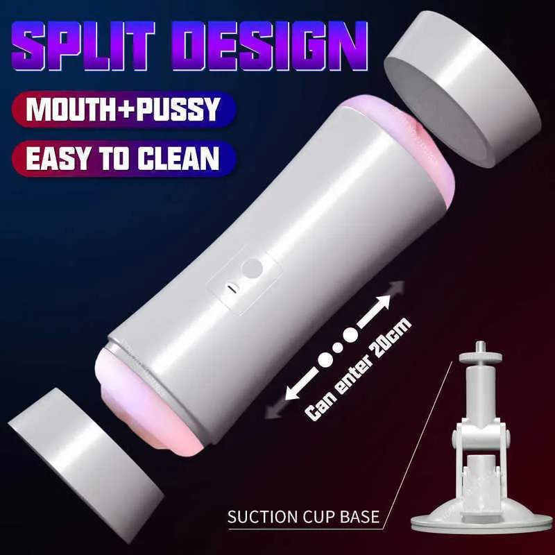 Tazza del masturbatore maschile a mano, orale, vaginale, a doppio canale, con vibrazione della bocca, pompino per uomini
