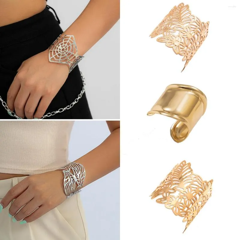 Bangle Trendy Hollow Wide Flow Flower Apertura di colore oro Big for Women Gioielli Fashion Punk Ladies 2023