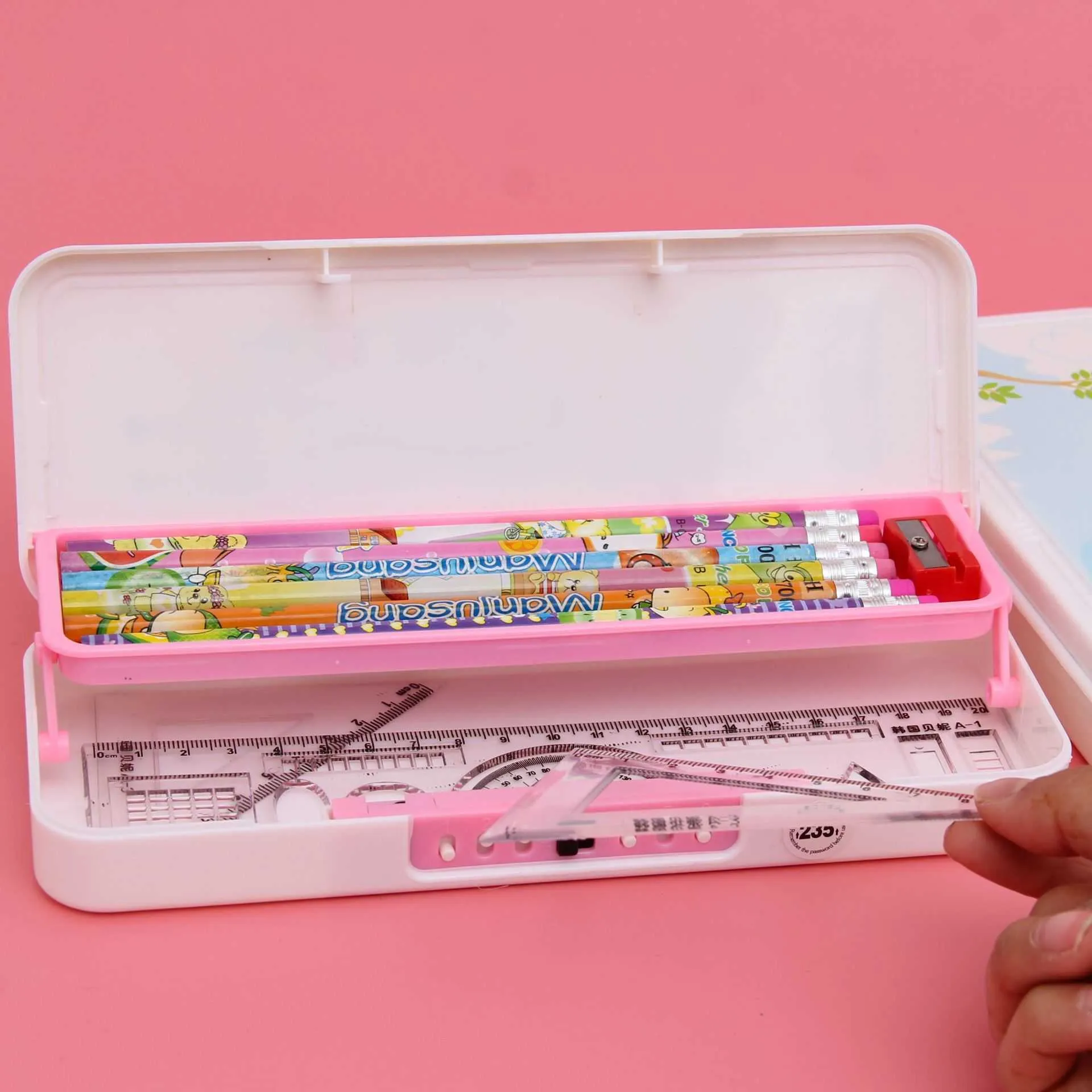 Learning Toys Password lock pencil case cartoon animals Plastic stationery box School Pencil cases for children pen case student pen box gifts