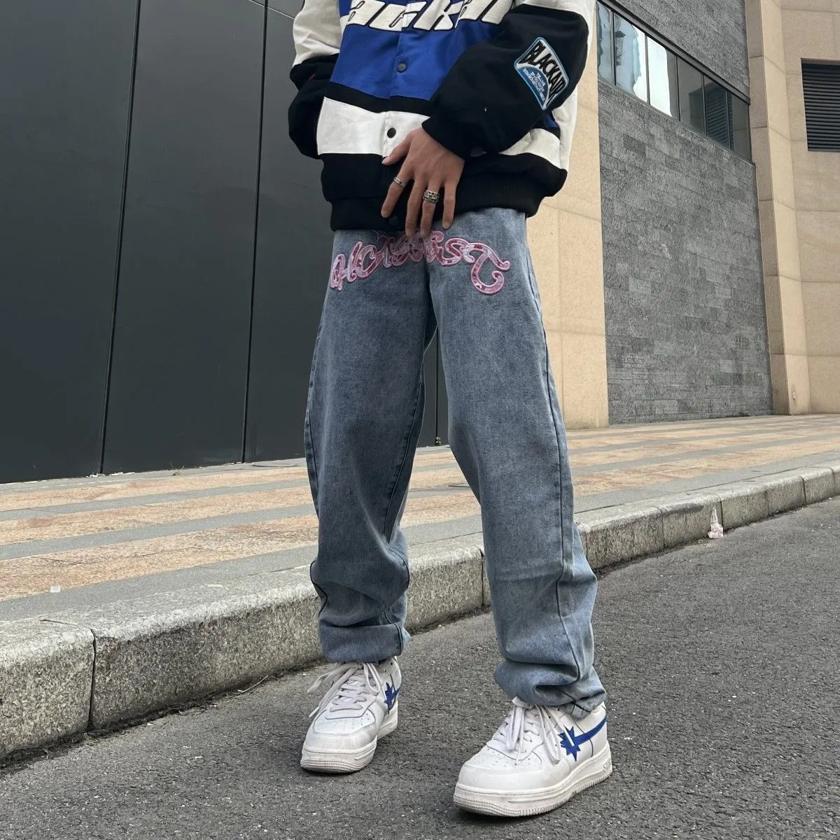 Dżinsy męskie Y2K Retro Street Print Alphabet Star dżinsy Mężczyźni i kobiety Hip-Hop High Street Spring i Autumn Lose Proste Drag Casual Pants 230821