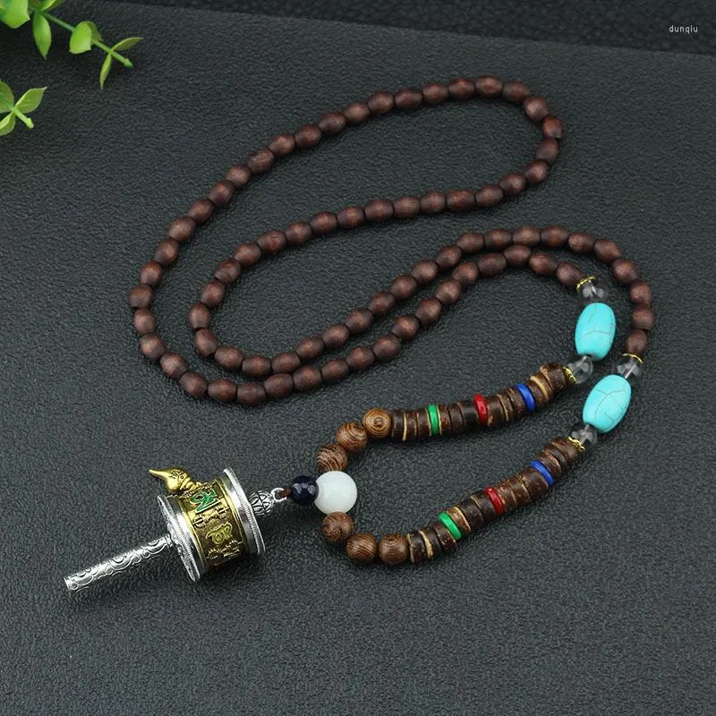 Pendant Necklaces Tibet Prayer Wheel Charms Necklace Tibetan Six-character Mantra Freely Rotate Smoothly Delicate Carved