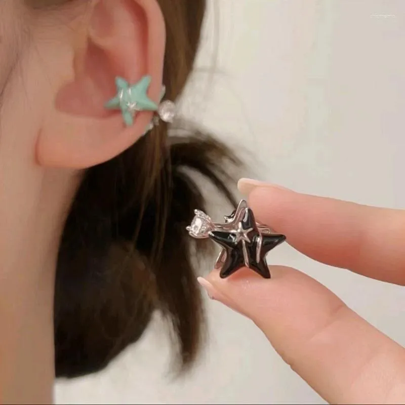 Backs Earrings 2023 Harajuku Y2K Double-Sided Pentagram Ear Clip On Earings For Women Men Sweet Cool Black Star Zircon Cuff Jewelry