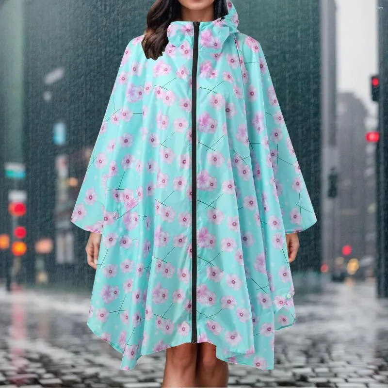 Women's Trench Coats Fashion Floral Printed Adult Raincoat With Pocket Loose Plus Size Poncho Jacket Coat Irregular Hem Medium Length Hooded