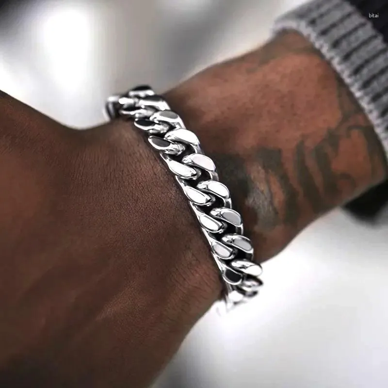 Link pulseiras pulsera hombre pulseira de aço inoxidável masculina para homens jóias steampunk hip hop cuba think chain bijoux