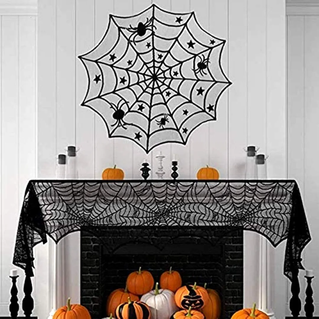 Andere evenementenfeestje benodigdheden 40 -stam Halloween -decoraties Set TableCleoth open haard mantel sjaal spinnenweb kanten tafelkleed Halloween lamp tinten cover 230821