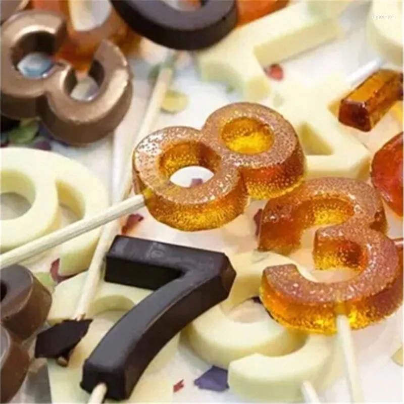 Baking Moulds Numbers Lollipop Mold DIY Bakeware Silicone 3D Handmade Sucker Sticks Lolly Candy Chocolate With Stick Shape 0-9