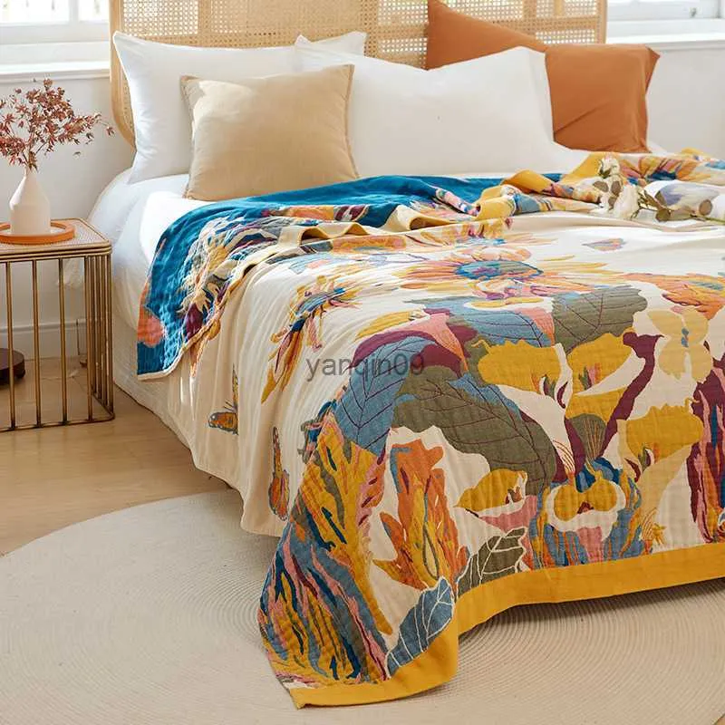 Blankets 4 layer Cotton Summer Cooling blanket jacquard Stitch Bedspread on the bed cover sofa Towel Plaid for Picnic blankets throws HKD230822