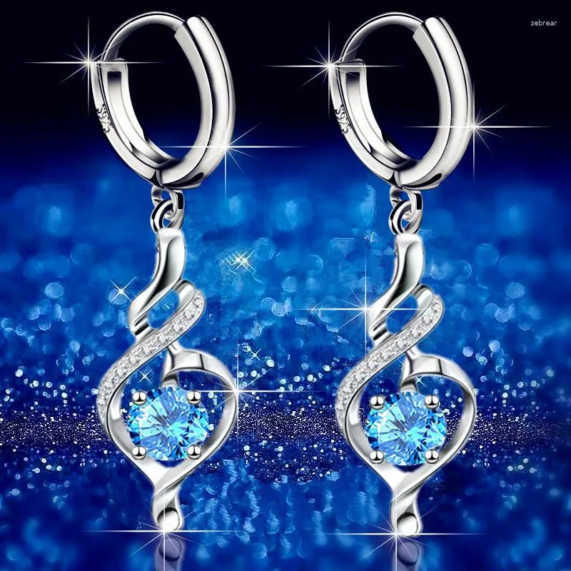 Boucles d'oreilles cerceau à la mode mignon petite gourde bleu rose blanc cristal pierre ronde pour les femmes couleur argent bijoux de mariage de mariée