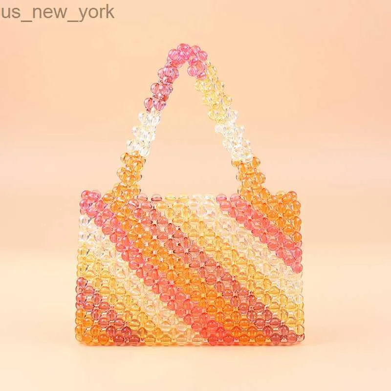 Totes New Spring Small Fresh Jelly Purse Acrylic Handmade Beaded Transparent Bags Colorful Striped Ladies Clutch Totes Shoulder Bag HKD230822