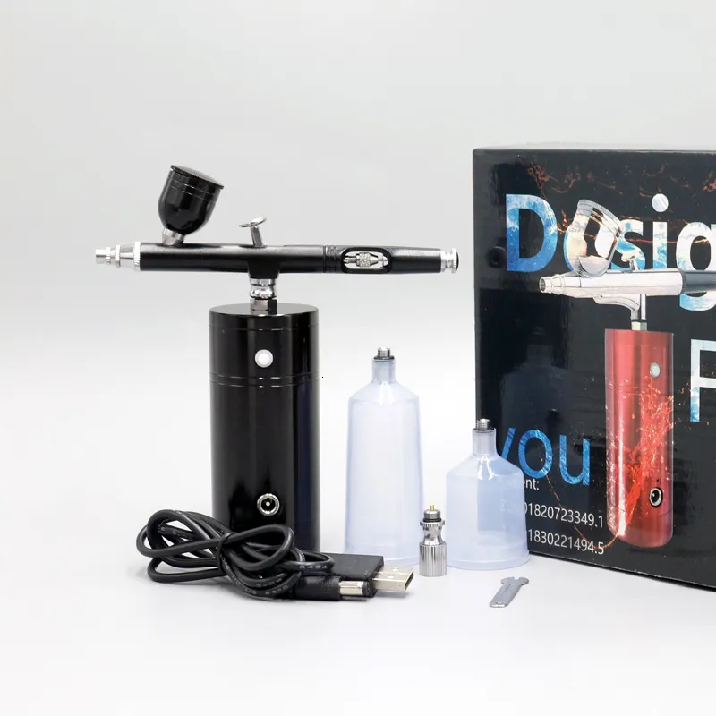 Portable Rechargeable Air Compressor Kit Air\-Brush Paint Spray Airbrush  For Art Craft Cake Fog Mist Sprayer rose gold 