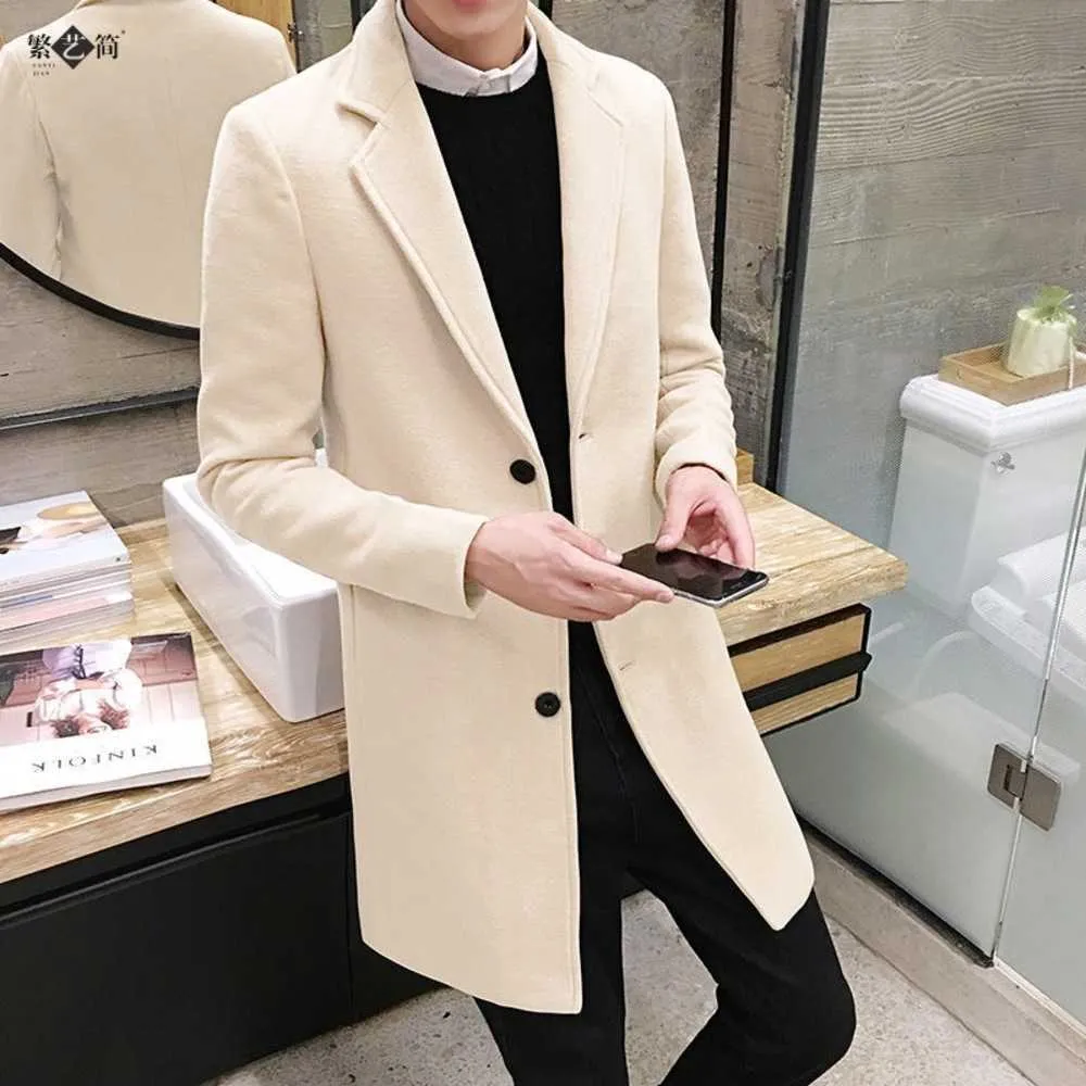 Designer Winter Mens Woolen Trench Coats Long Jacket Men mode Slim Coat 10 Color Options Overcoat Men Black White Khaki Red Windbreaker21K9