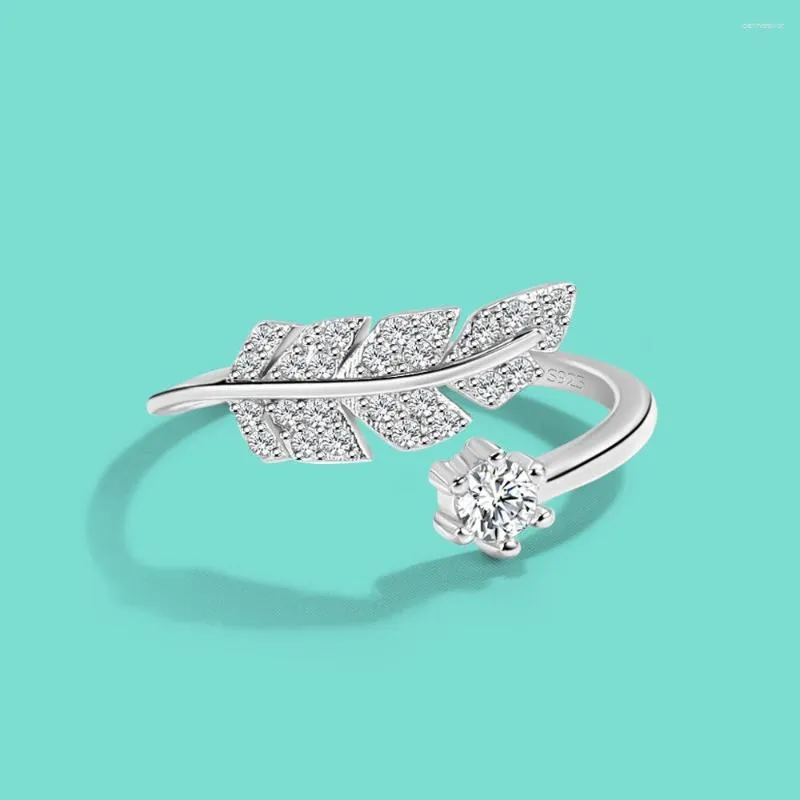 Bagues de cluster Bague en argent 925 pour femmes Chic Plume Design Ouvert Original Bande de mariage Bijoux de mariée Accessoires Ajustmen