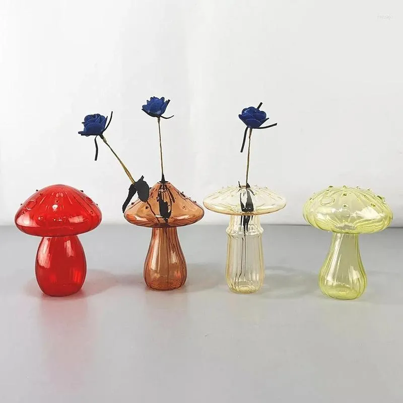 Vases Mushroom Shaped Flower Vase Transparent Glass Plant Hydroponic Bottle Desktop Decoration Ornament Supplies