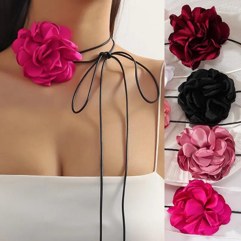 Choker Rose Flower To The Neck Necklace For Women Black And White Romantic Chiffon Jewelry On Elegant Wed Party Accessories