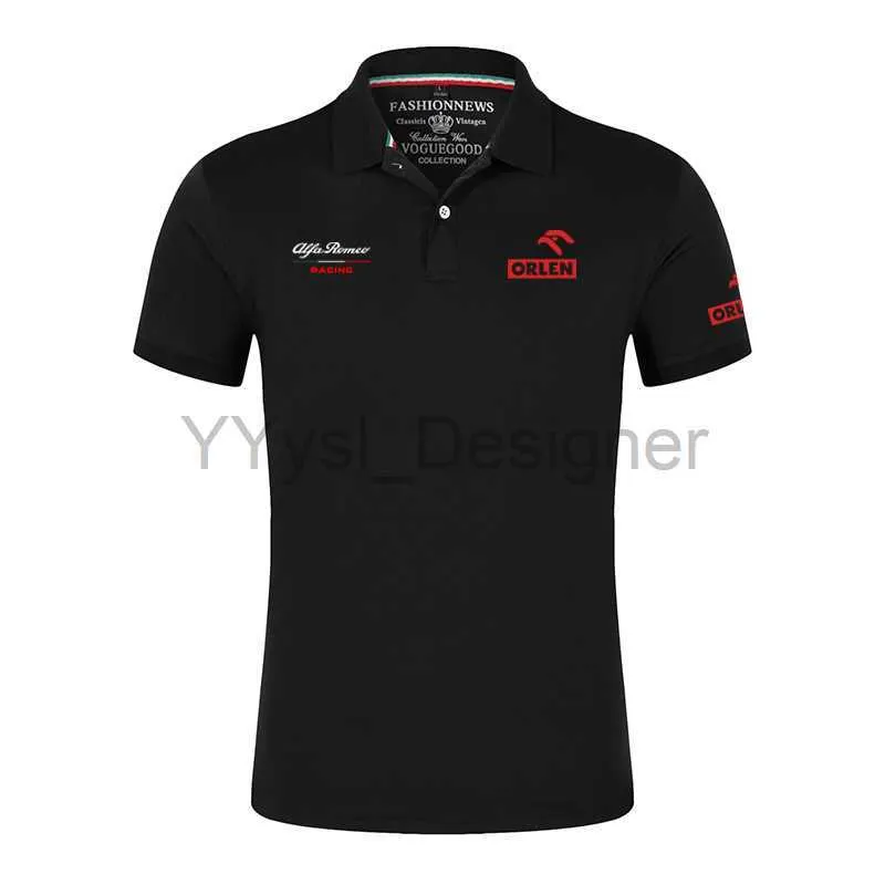 2023 Verão Nova Alfa Romeo Imprimir Moda Quick Dry Algodão Lapela Collar Manga Curta Slim Fit Cor Sólida Camisa Popular X0822