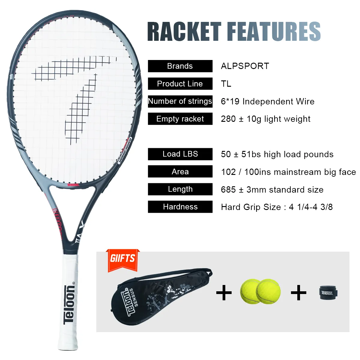 Raccocchiati di squash alpsport 12k Fibra di carbonio completa 100 290G 51 libbre di alta qualità leggera Raccolda da tennis Allenamento per la racchetta da tennis Invia Borsa 230821