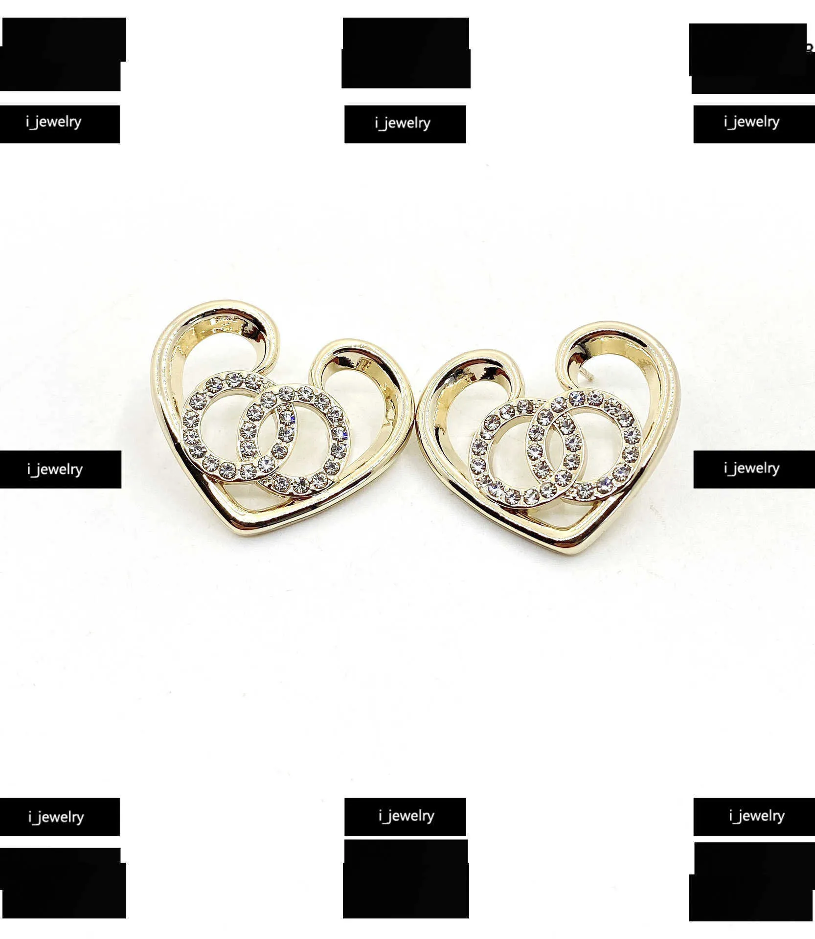earrings designer for women Set with diamonds Yellow Brass Jewelry Hollow Heart Shape Design Ear studs #Including brand box new arrival