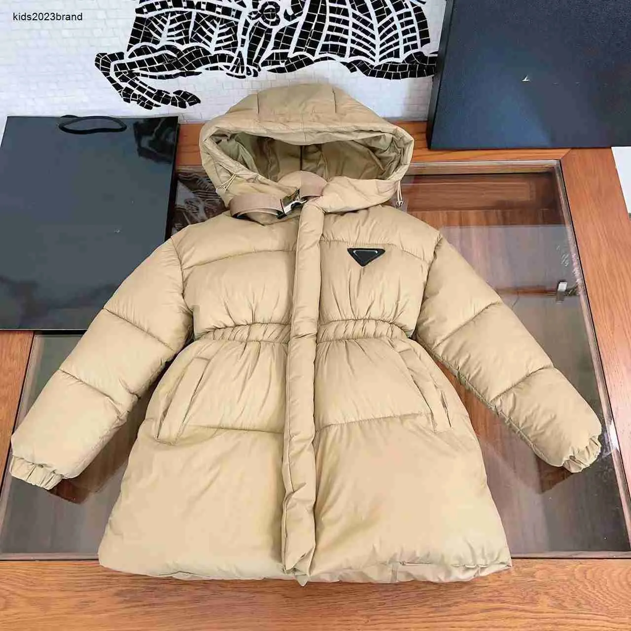 Designer Kids Mid Lengte katoenen jas Taille Design Baby Winter Kleding Maat 110-160 cm Fashion Solid Colors Hooded Outderseed Outdarsed Aug16