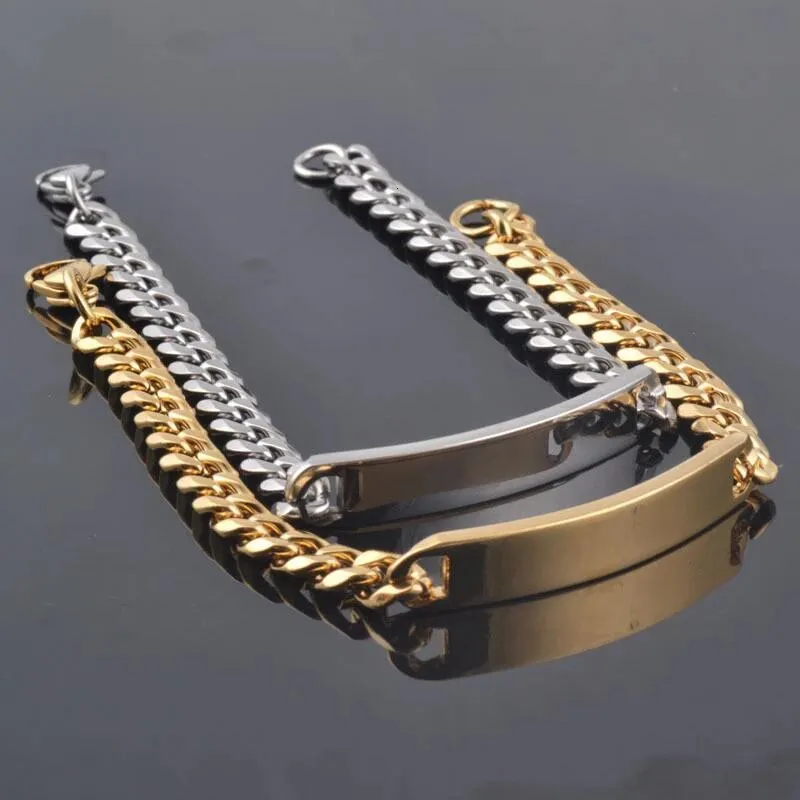 Bracelets de charme Femmes Hommes 81015mm Large Argent CouleurOr Couleur Acier Inoxydable Curb Cubain Lien Chaîne Bracelet Bracelet Bijoux Cadeau 230821