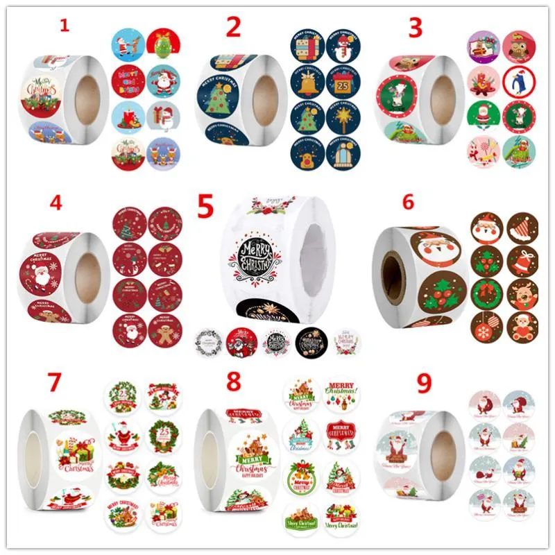 500pcs/Roll Cartoon Merry Christmas Stickers Santa Glue Decorative Stickers for Diy Christmas Gifts Envelope Seals Cards Packages