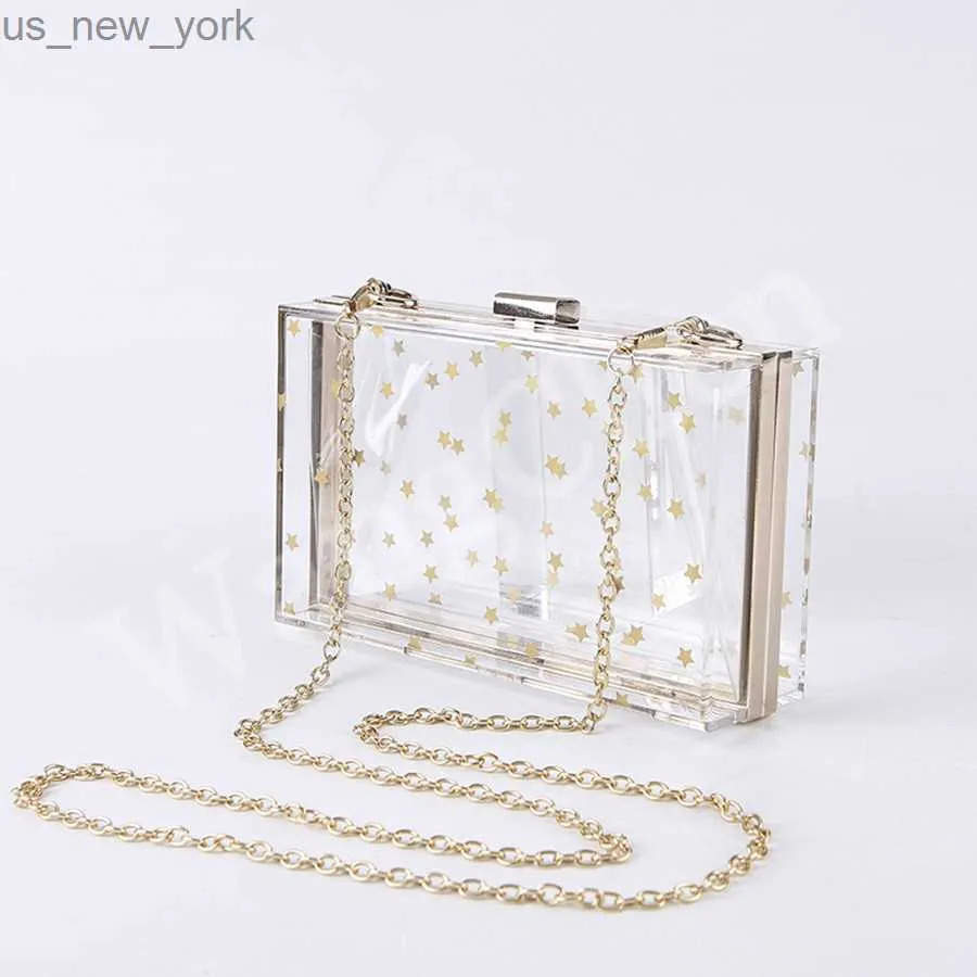 Totes Acrylketten Star Print Transparent Box Jelly Bag Box klare PVC Frauen Geldtaschen kleine Design Abend Crossbody Totentaschen HKD230822