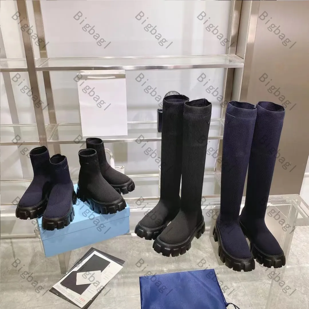 Monolith Knit Boots Designer Shoe Women Boots virkade plattformstarter Högskor Luxury Slip-On Ankle Trainer