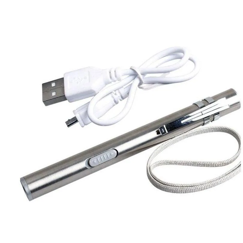 Partyvorbevorzugungen Mini USB Edelstahl LED Taschenlampe Schlüsselbund wiederaufladbare Torch -Stift -Taschenlampen tragbare Lampe Outdoor Cam Light Za2481 Drop dhxz9