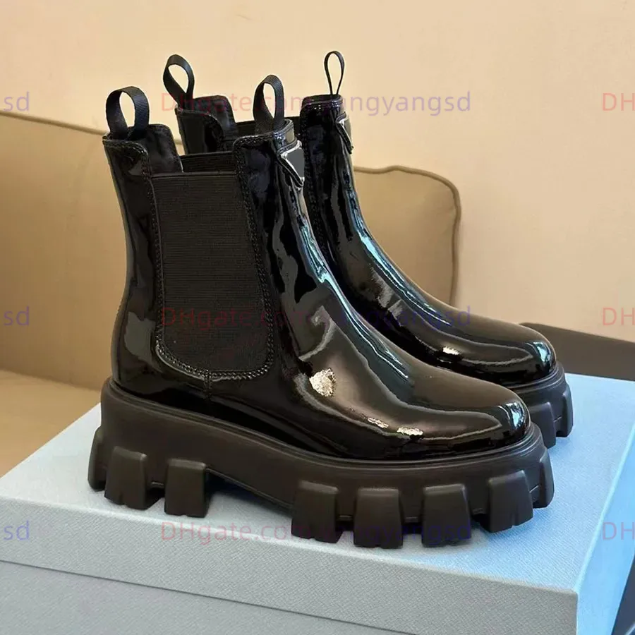 2023 NEW Monolith brushed leather  boots Ankle boots Luxury Women Designer Metal triangle buckle Rubber sole Real leather British Style Motorcycle Boots