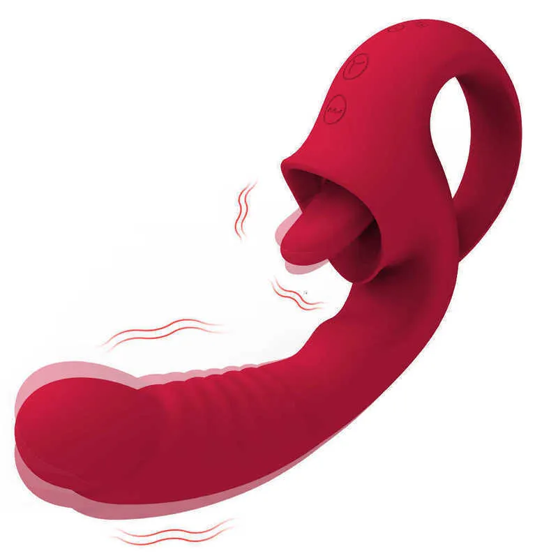 2in1 Tongue Sucker Vibrator Dildo with Handled Clit Licker Vagina G-spot Anal Stimulator Orgasm Female Masturbator