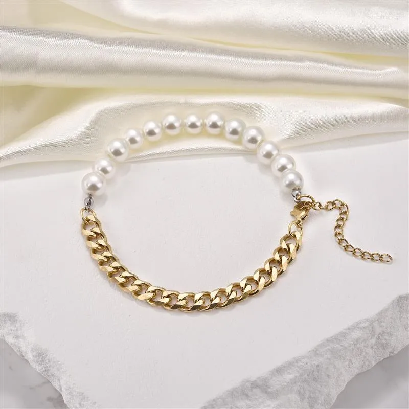 Charm Bracelets Jiayiqi Trendy Beads Chain Men Bracelet Imitation Pearl Bead Stainless Steel Cuban For Jewelry Gift
