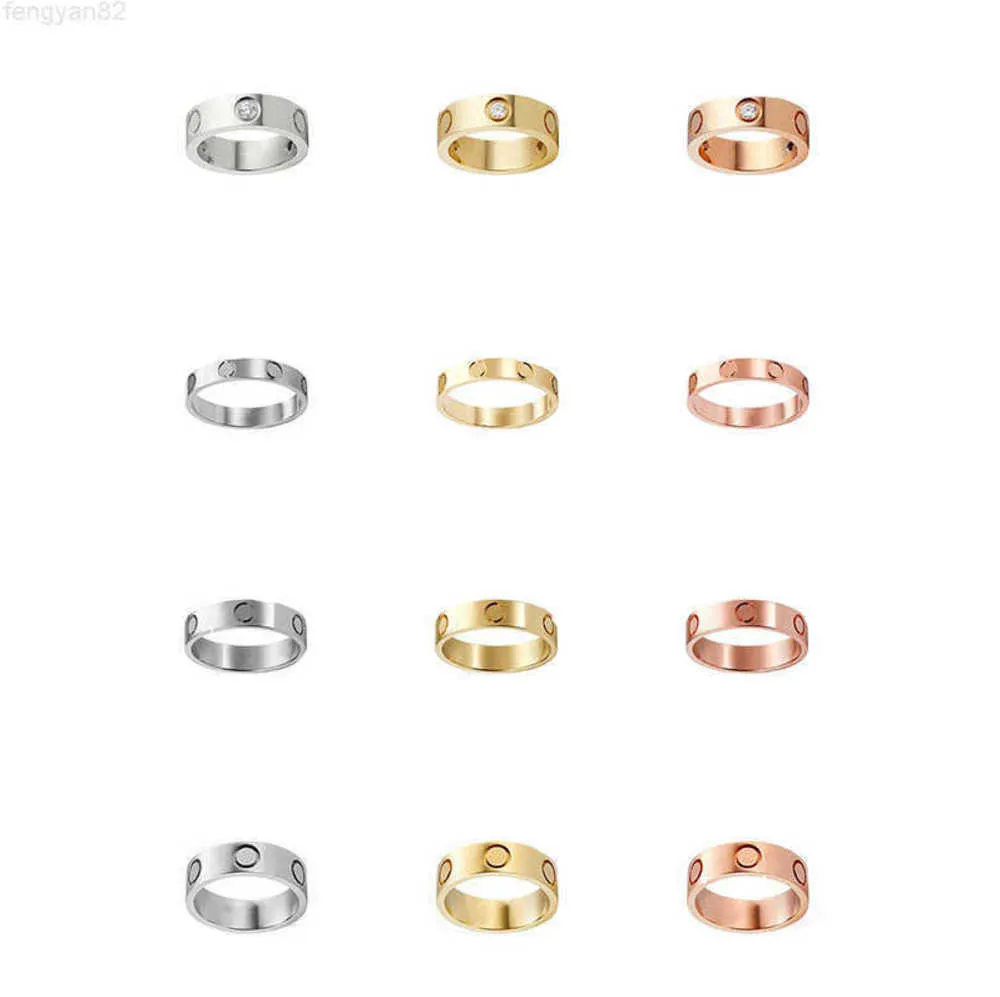 AMO RINGS DESENS DESENS DESENSAGEM JOODES ATELHO DE TITANIOM COM Diamantes casuais Rua Classic Classic Gold Silver Rose Opcional Tamanho 4/5/6mm Caixa vermelha