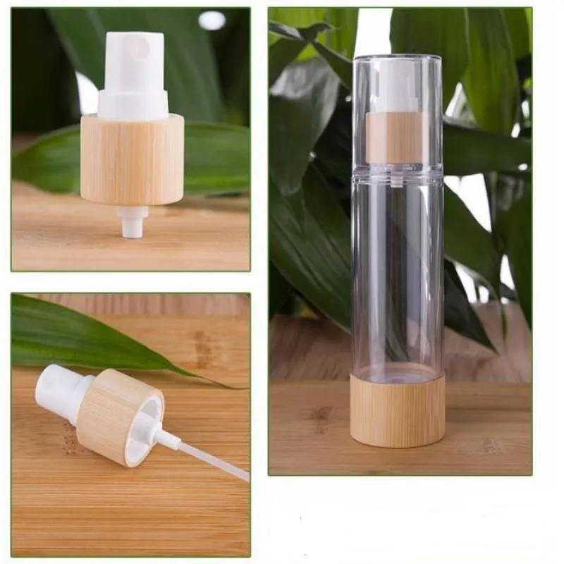 Bambus Vakuumluftless -Pumpenspray -Flaschen 20 ml 50 ml 100 ml 120 ml Wasserverpackung Flaschen 100pcs/Los Phrov