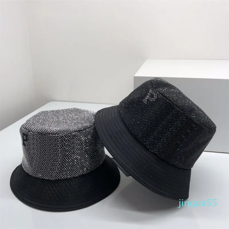 Män designer glänsande diamant hinkar hatt för kvinnor fiskare hatt strass hörn cap p brev 2308221bf