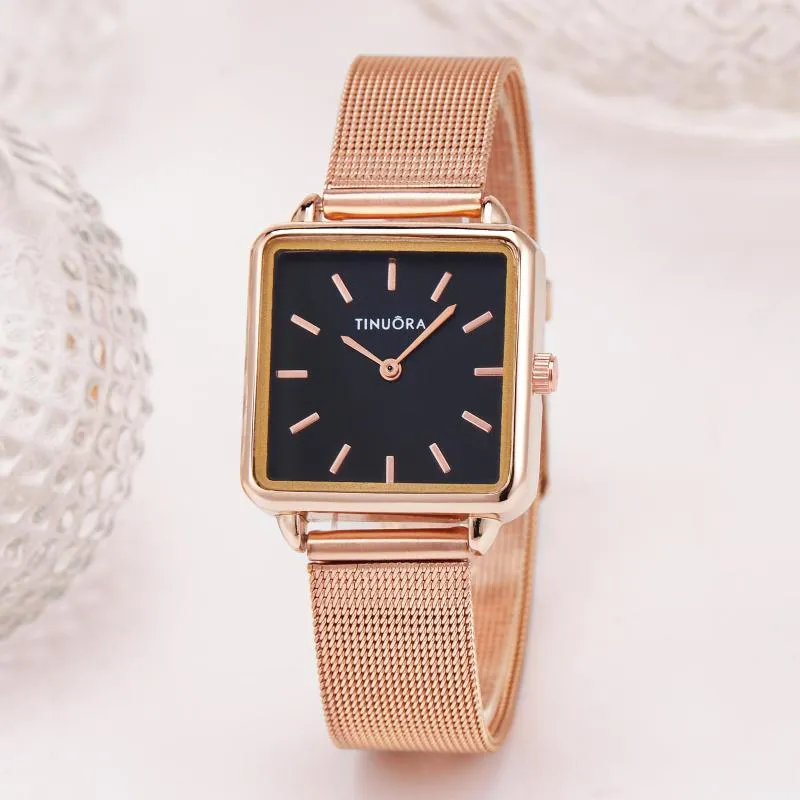 Avogadas de pulso simples discagem quadrada feminina assista moda malha cinturão metal damas quartzo wristwatch casual elegante relógio pulseira