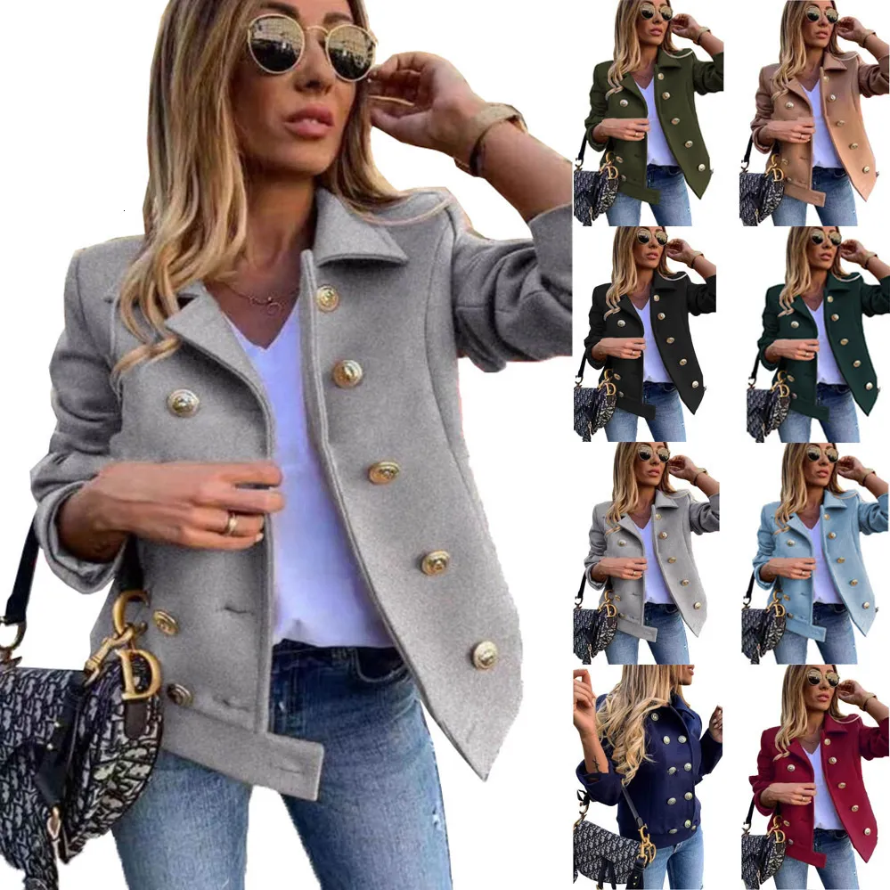 Womens Wool Blends Autumnwinter Slim Fit Long Sleeve Double Breasted Suit Collar Fleece Liten Coat 230822