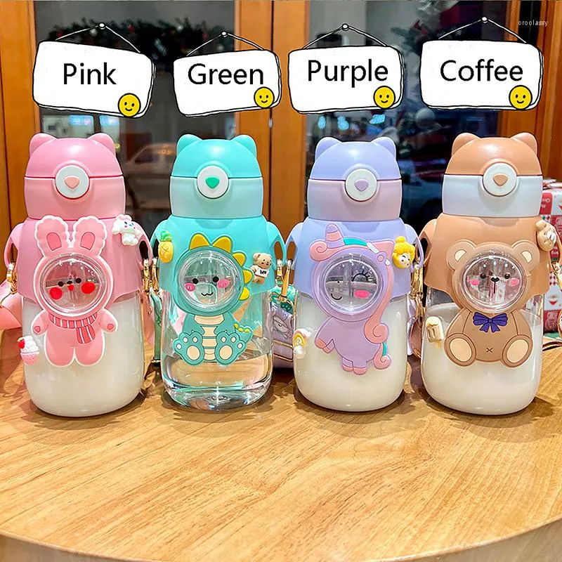 Bouteilles d'eau 680ML enfants bouteille avec paille mignon été Kawaii tasse en plastique Portable étudiants école voyage fille