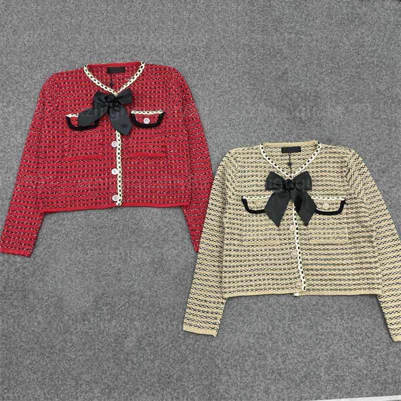 Designer Cardigan Sweaters Womens Top Knit Sweater Fashion Elegant Knitwear Double Pockets Bow Trim Long Sleeve Knitted Jacket Women Designer Cardigan