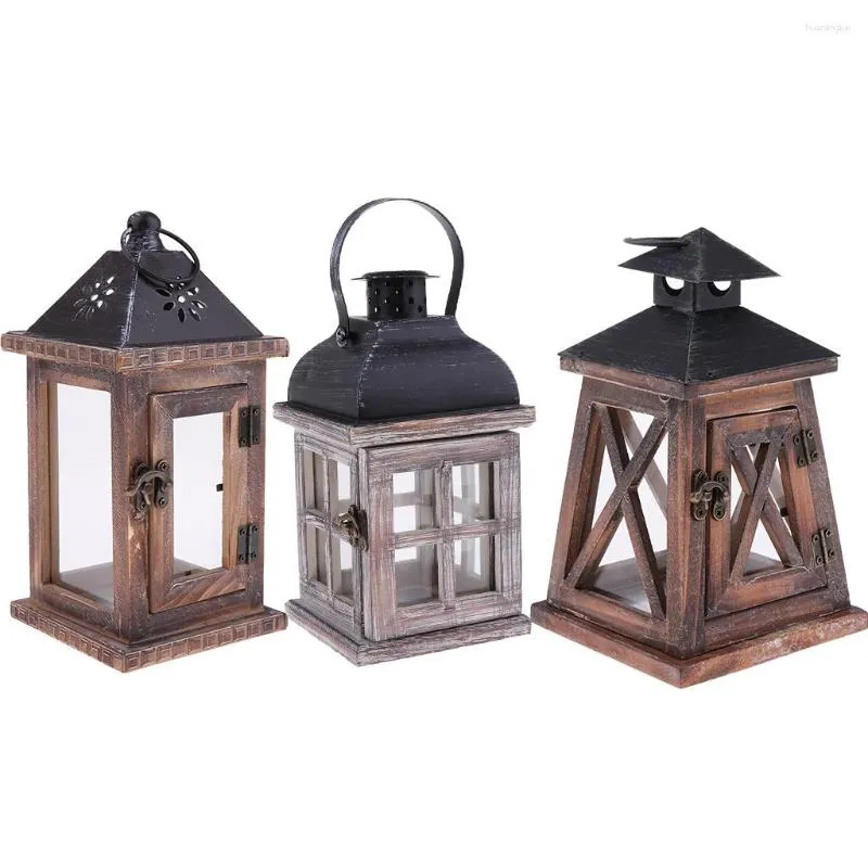 Titulares de vela Vintage Candlestick de madeira para pendurar lanterna interna ou externa