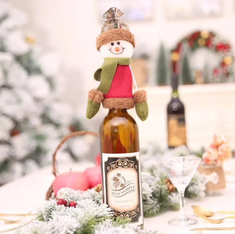 Christmas Wine Bottle Cap Set Cover Christmas Decorations Hanging Ornaments hat Xmas Dinner Party Home Table Decoration Supplies SN4898