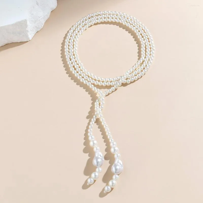 Chaînes élégantes longues blanches baroques collier de perles pour femmes perles robe colliers pull chaîne bijoux de fête de mariage