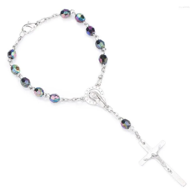 Braccialetti di fascino 6mm color perle color acrilico incrocio bracciale a sospensione Gesù religioso ortodosso dono di gioielli rosari cattolici