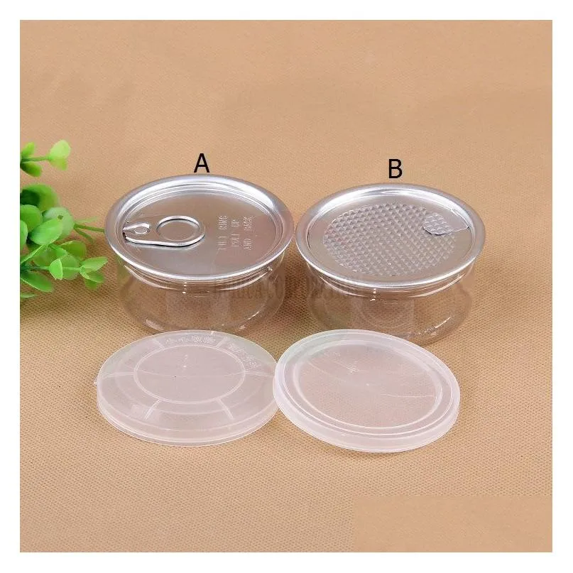 Packing Bottles Wholesale Clear Plastic Jar Pet With Metal Lid Airtight Tin Can Pl Ring Concentrate Container Food Herb Storage 100Ml Dhmtx