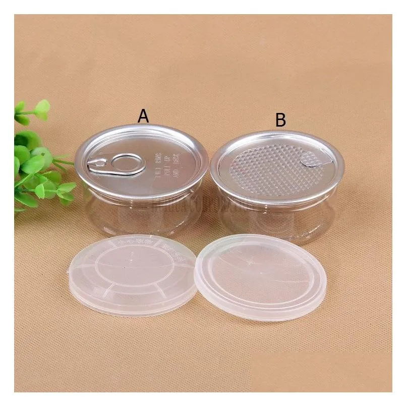 Bouteilles d'emballage en gros pot en plastique transparent animal de compagnie avec couvercle en métal boîte de conserve hermétique anneau de concentré conteneur de stockage d'herbes alimentaires 100 ml Dhmtx