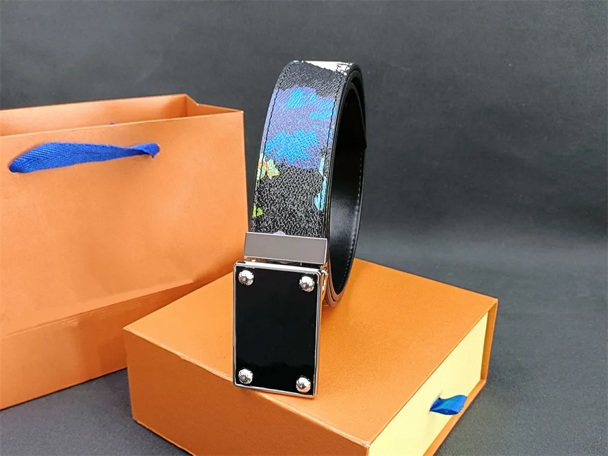 Ceinture pour hommes en cuir véritable noir Totem coloré ceinture de luxe concepteur classique boucle carrée en or largeur de ceinture 3.8CM avec logo ceinture de mode pour femmes 105-125CM avec boîte
