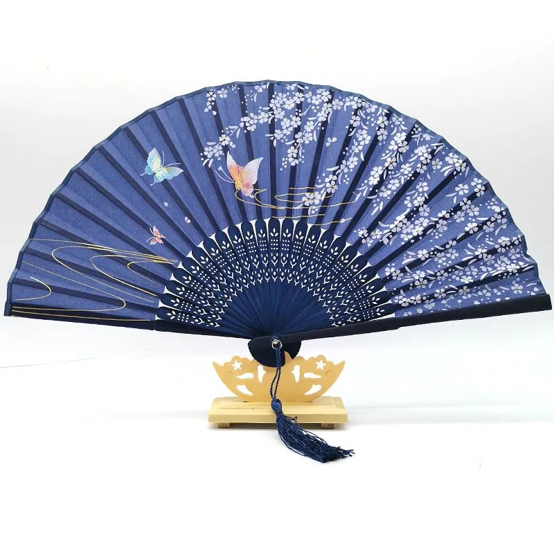 bbanghuang✨ Blue and White Bamboo Folding Fans: Chinese Style Silk