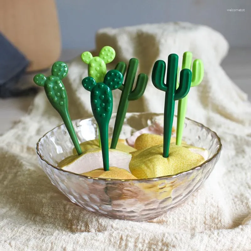 Akşam yemeği setleri 6pcs Cactus Meyve Çatalları Yeniden Kullanılabilir Yaratıcı Tatlı Meze Parti Festivali Dekoratif Kür Kıklılıkları Taşınabilir Çocuk Çubukları